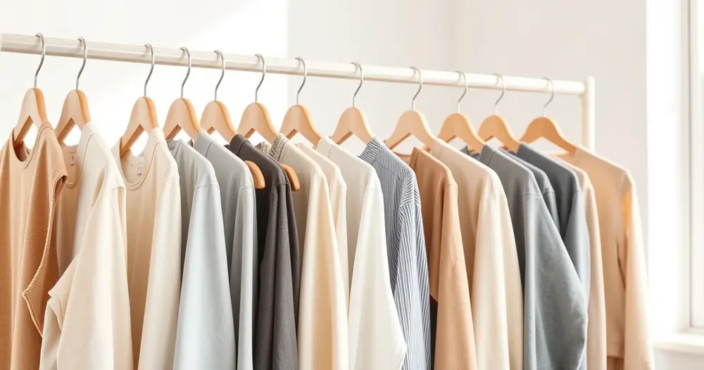 Arara com roupas de tons neutros num ambiente claro